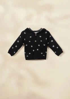 Coco Village Hooded Jacquard Cardigan Anthracite Stars 0-3m