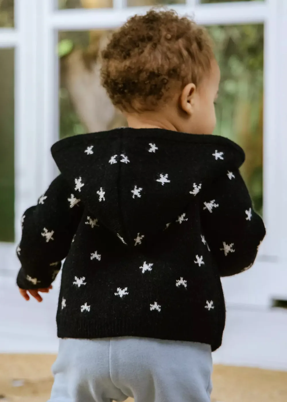Coco Village Hooded Jacquard Cardigan Anthracite Stars 0-3m