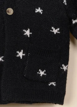 Coco Village Hooded Jacquard Cardigan Anthracite Stars 0-3m