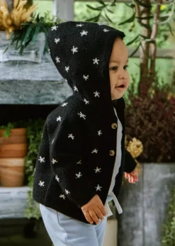 Coco Village Hooded Jacquard Cardigan Anthracite Stars 0-3m