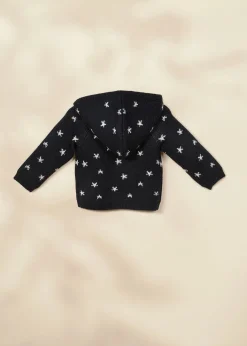 Coco Village Hooded Jacquard Cardigan Anthracite Stars 0-3m