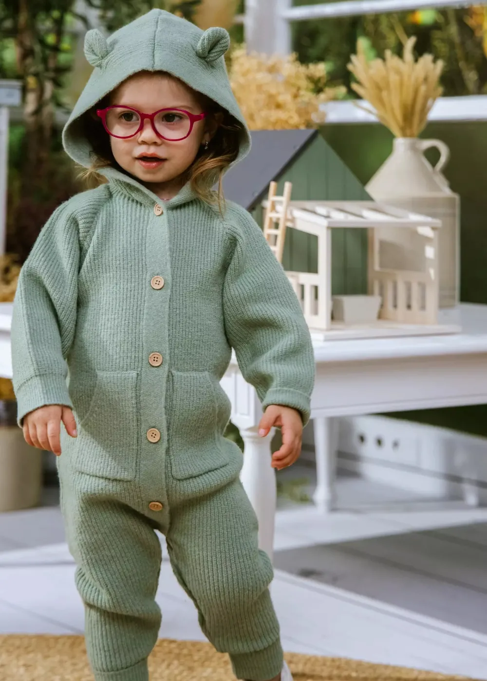 Coco Village Rib Knit Raglan Romper Green 0-3m