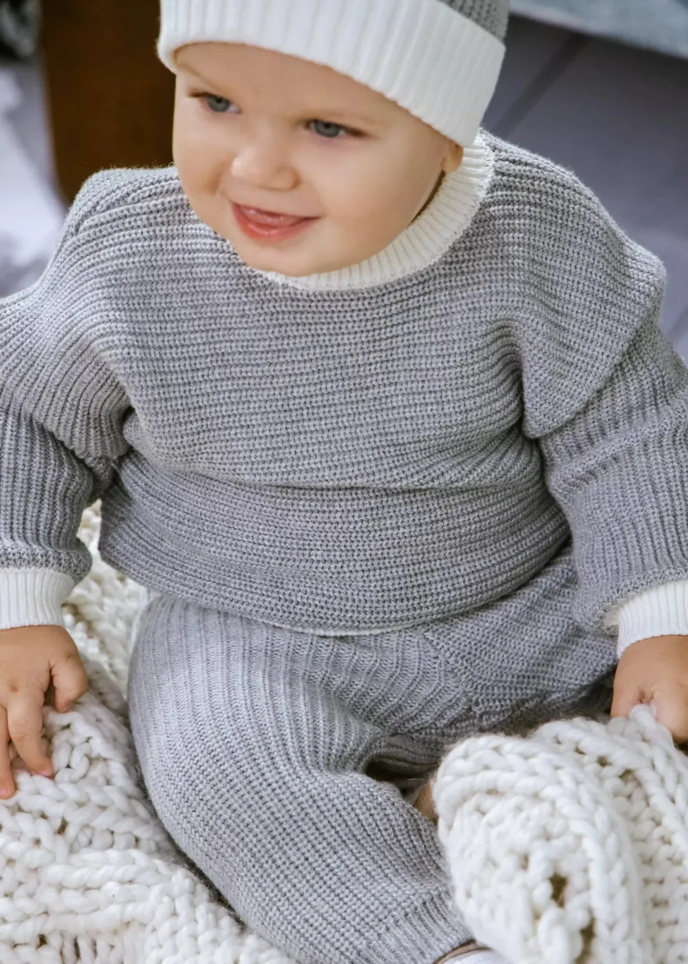 Coco Village Rib Knit Sweater Grey 0-3m