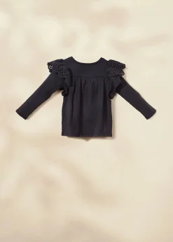 Coco Village Ruffle Shoulder Tee Black 9-12m