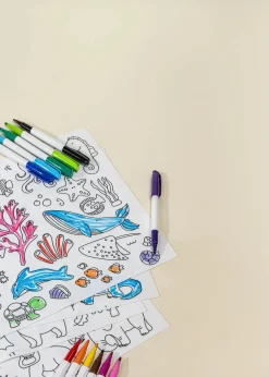 Coco Village Set of 4 Silicone Washable Coloring Placemats & Markers