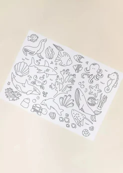 Coco Village Set of 4 Silicone Washable Coloring Placemats & Markers