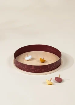 Coco Village Set of 4 Wooden Spinning Tops with Arena