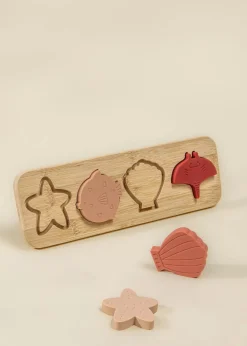 Coco Village Silicone Puzzle on Wooden Plate - Ocean