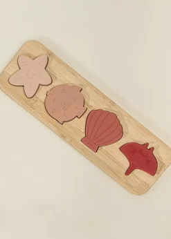 Coco Village Silicone Puzzle on Wooden Plate - Ocean