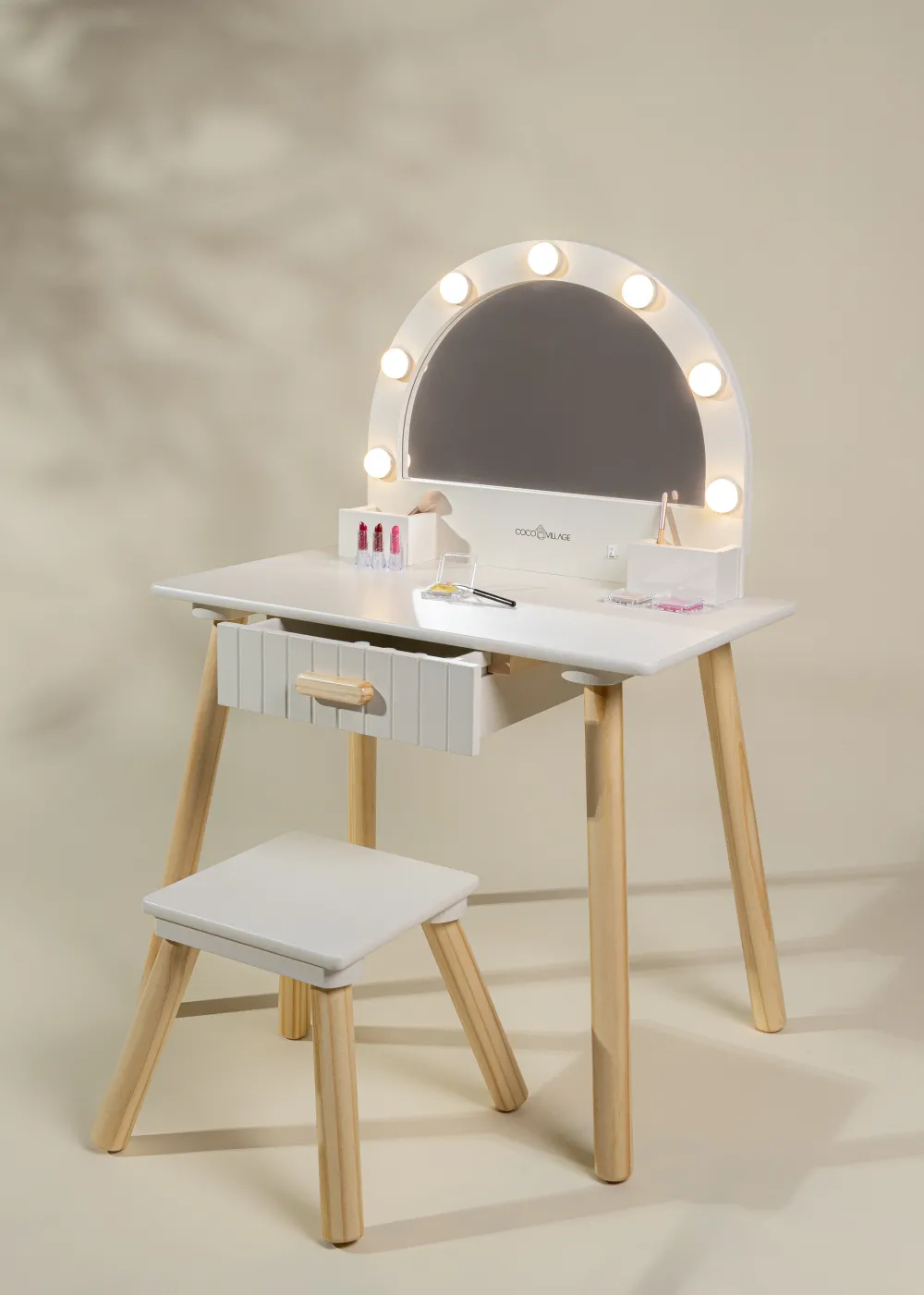 Coco Village Wooden Play Vanity with Lighted Mirror & Stool